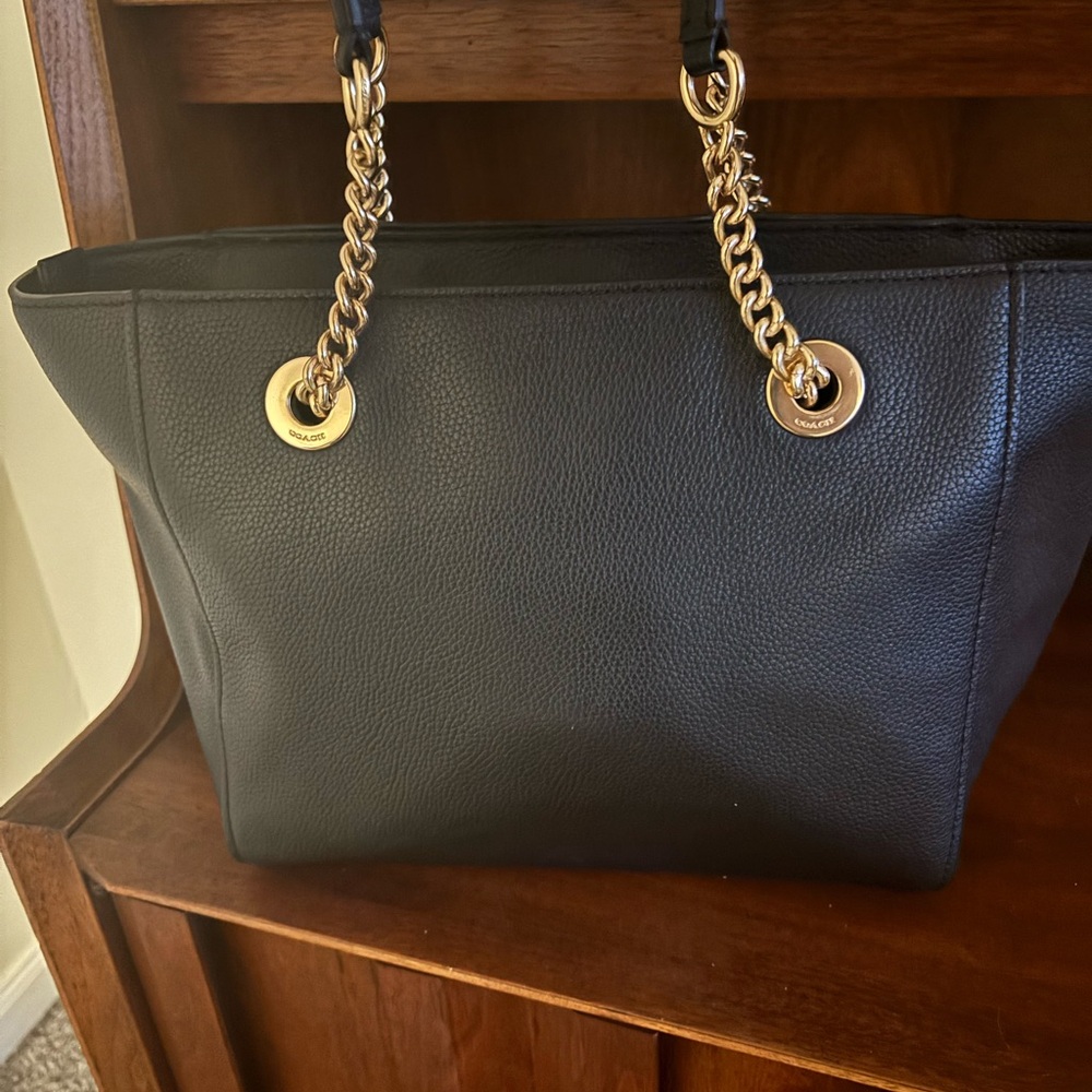 Coach Black Turnlock Tote with Gold Accents - Picture 6 of 9